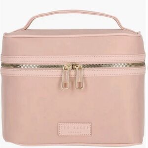 TED BAKER LONDON Light Pink TRAIN CASE MAKEUP Toiletry Cosmetic BAG GOLD Zipper
